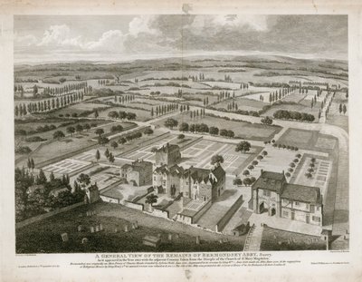 Ogólny widok szczątków opactwa Bermondsey, jakie pojawiły się w 1805 r. autorstwa English School