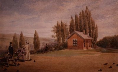 Panowie grający na trawniku, ok.1880 (akwarela na papierze) autorstwa English School