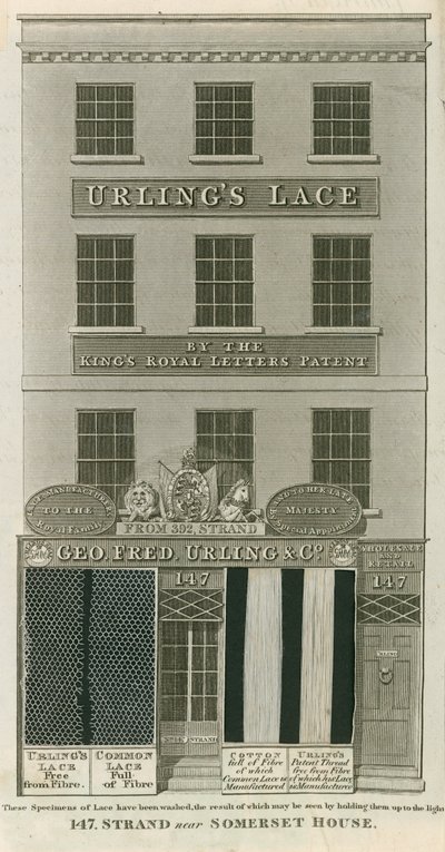 George Frederick Urling & Co, sprzedawcy koronek, 147 Strand, niedaleko Somerset House, Londyn autorstwa English School
