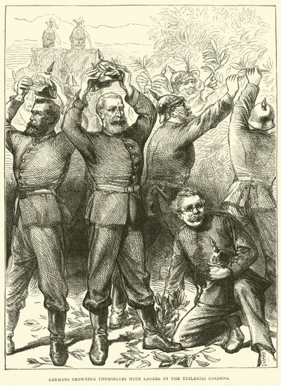 Niemcy koronujący się laurem w Ogrodach Tuileries, marzec 1871 autorstwa English School