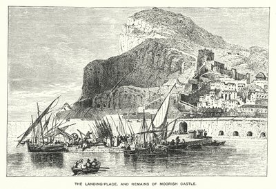 Gibraltar: miejsce lądowania i pozostałości zamku mauretańskiego (rycina) autorstwa English School