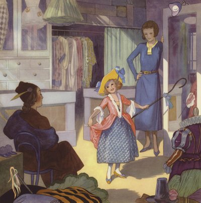 Dziewczynka przebierająca się za Małą Bo Peep (kolorowa litografia) autorstwa English School