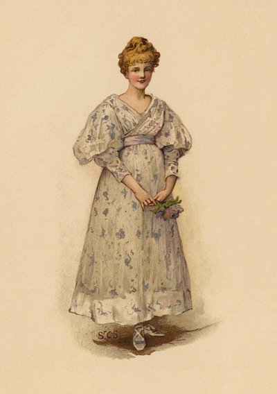 Dziewczyna trzymająca bukiet (chromolit) autorstwa English School