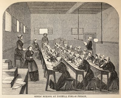 Szkoła dla dziewcząt w więzieniu Tothill Fields, ilustracja z The Criminal Prisons of London i Scenes from Prison Life autorstwa Henry