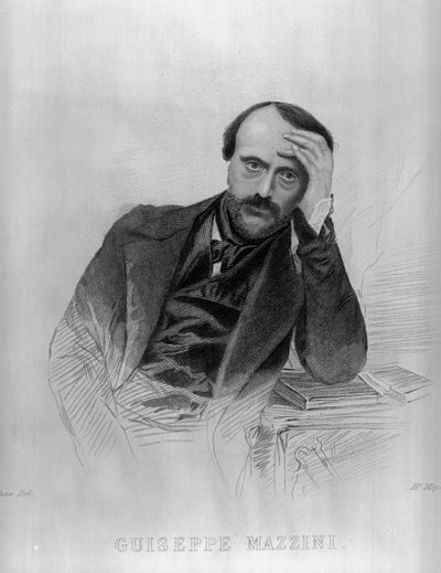Giuseppe Mazzini, z „Galeria Portretów Wybitnych Osobistości Salonowych” (rycina) (zdjęcie bw) autorstwa English School