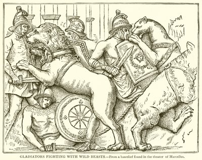 Gladiatorzy walczący z dzikimi bestiami autorstwa English School