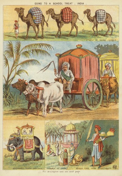 Idąc na szkolny poczęstunek, Indie (chromolitho) autorstwa English School