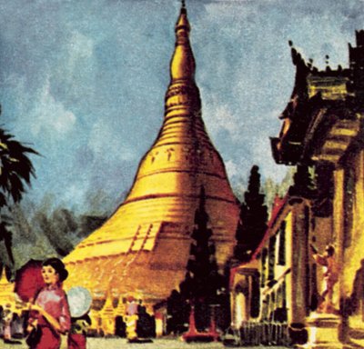Złota Pagoda w Rangunie autorstwa English School