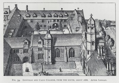 Gonville and Caius College, od południa, ok. 1688 r., za Logganem (rycina) autorstwa English School