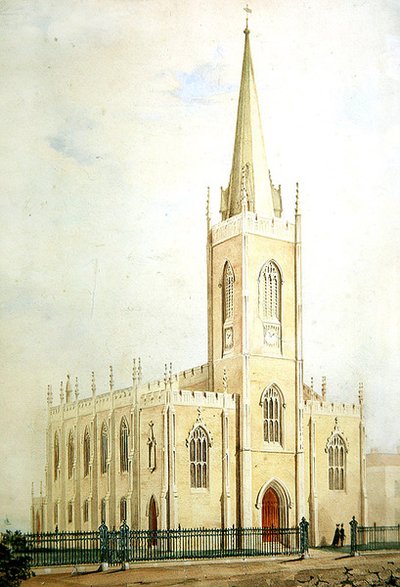 Gotycki kościół komisarzy, akwarela prezentacyjna, ok. 1825 (akwarela na papierze) autorstwa English School