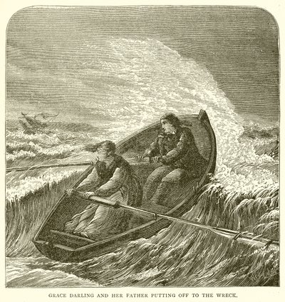 Grace Darling i jej ojciec wyruszają na wrak autorstwa English School