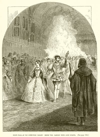 Wielki Bal w Starym Pałacu Greenwich: Henryk VIII. taniec z Anną Boleyn autorstwa English School