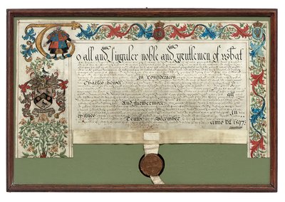Nadanie broni Charlesowi Hewittowi, 1597 autorstwa English School