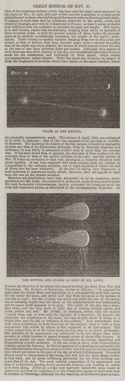 Wielki Meteor w dniu 27 listopada (grawerowanie) autorstwa English School