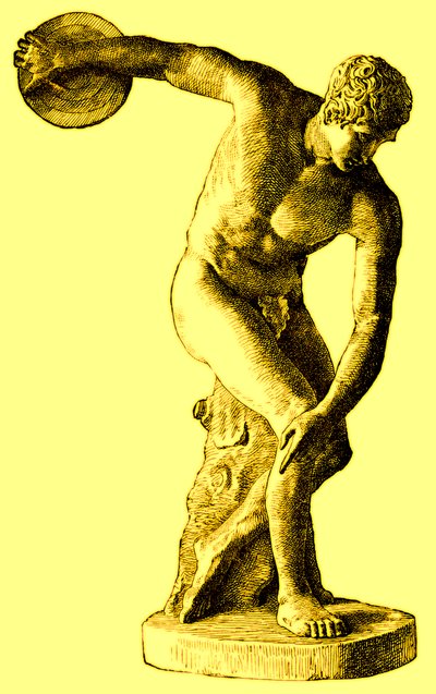 Grecki sportowiec rzucający dyskiem, ilustracja z Cassells Illustrated Universal History autorstwa Edwarda Olliera, 1890 (obraz ulepszony cyfrowo) autorstwa English School