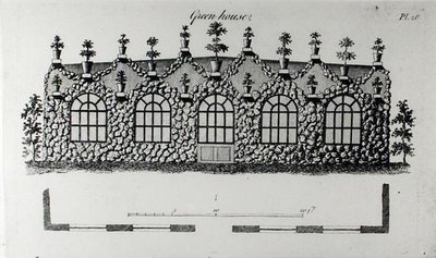 Szklarnia, z „Grotesque Architecture or Rural Amusement” Williama Wrighte, opublikowana w 1825 r. (rycina) (zdjęcie czarno-białe) autorstwa English School