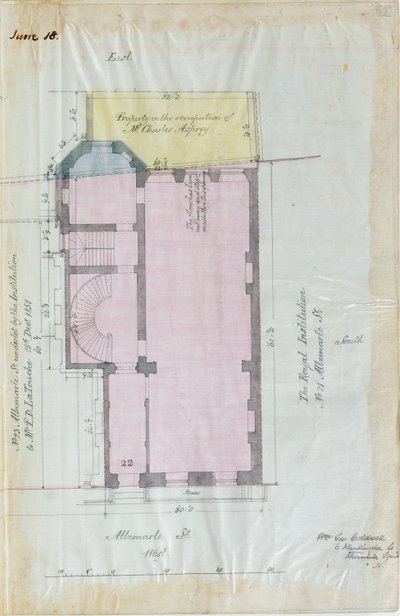 Rzut dzierżawy instytucji królewskich, 1863 (pióro i atrament i toaleta na papierze) autorstwa English School