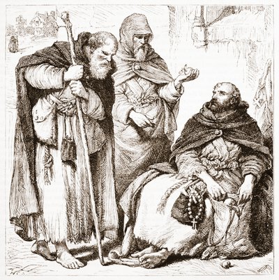 Grupa braci żebrzących, ilustracja z Historii protestantyzmu Jamesa Aitkena Wylie (1808-1890), wyd. 1878 autorstwa English School