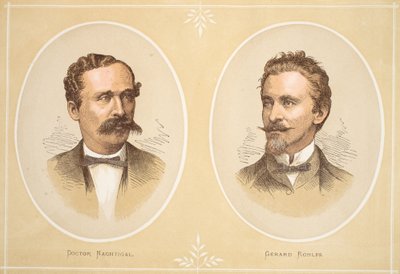 Gustav Nachtigal i Gerard Rohlfs, ilustracja z The Pictorial Edition of the Life and Discoveries of David Livingstone autorstwa J. Ewing Richie, wyd. przez A. Fullartona & Co., 1876 autorstwa English School