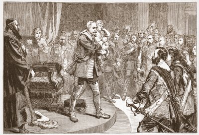 Gustavus Adolphus żegnający się ze Stanami, ilustracja z Historii protestantyzmu Jamesa Aitkena Wylie (1808-1890), wyd. 1878 autorstwa English School