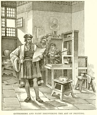 Guttenberg i Faust odkrywają sztukę druku autorstwa English School