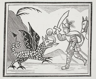Guy and the Northumbrian Dragon, ilustracja z książki Chap z XVIII wieku autorstwa Johna Ashtona, wyd. 1882 autorstwa English School