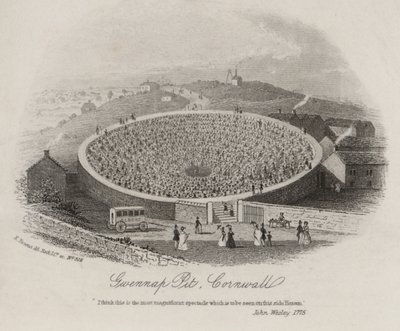 Gwennap Pit, Kornwalia, gdzie John Wesley głosił wiele kazań w latach 1762-1789 (ryty) autorstwa English School