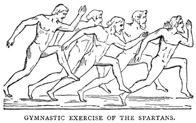 Gimnastyka Spartan, ilustracja z Ilustrowanej Historii Świata, ok. 1880 r. autorstwa English School
