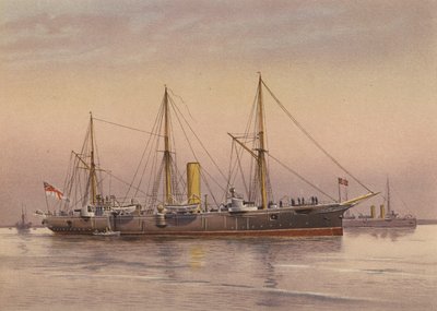 HMS Mohawk, krążownik 3 klasy (kolorowa litografia) autorstwa English School