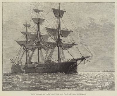 HMS Triumph, na pokładzie którego miała miejsce śmiertelna eksplozja (rycina) autorstwa English School