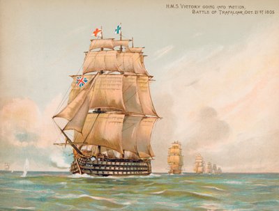 HMS Victory w bitwie pod Trafalgar autorstwa English School