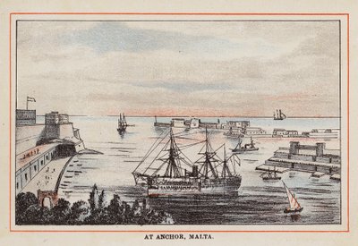 HM Indian Troop-Ship: Na kotwicy, Malta (kolorowy grawerunek) autorstwa English School
