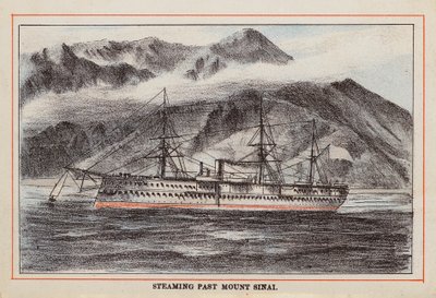 HM Indian Troop-Ship: Płynący obok góry Synaj (kolorowy grawerunek) autorstwa English School