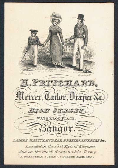 H Pritchard, mercer, krawiec i draper, karta handlowa autorstwa English School