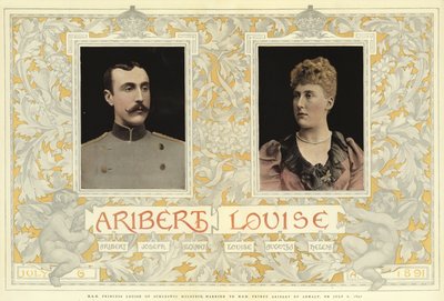 J.R.H. księżniczka Ludwika ze Szlezwiku Holsztynu, poślubiona J.S.H. księciu Aribertowi z Anhalt, 6 lipca 1891 r. (kolorowa litografia) autorstwa English School