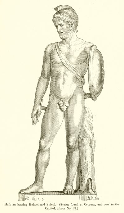 Hadrian noszący hełm i tarczę autorstwa English School