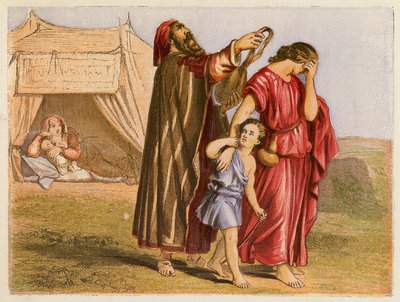 Hagar i Izmael (kolorowa litografia) autorstwa English School