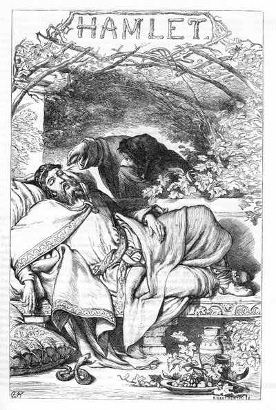 Hamlet - Ilustracja w „” Completes de William Shakespeare”” 1866 – Ilustracje i ogólna forma tego wydania zapożyczono z ilustrowanego Szekspira Cassella, opublikowanego w Londynie autorstwa English School