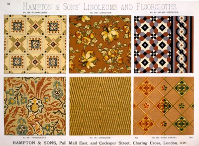 Hampton & Sons Designs dla linoleum i wykładzin podłogowych, koniec XIX wieku autorstwa English School