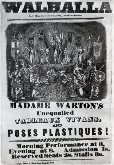 Ulotka reklamująca „Niezrównane Tableaux Vivans i Poses Plastiques Madame Warton”, ok. 1847 r. autorstwa English School