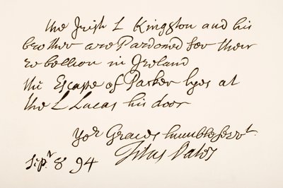 Pismo i podpis Titus Oates, 1694 autorstwa English School