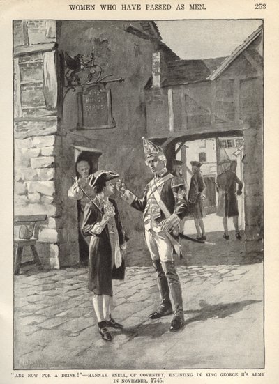 Hannah Snell, zaciągająca się do armii króla Jerzego II, ilustracja z „Munsey