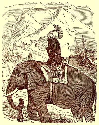 Hannibal Crossing the Alps, ilustracja z The Comic History of Rome autorstwa Gilberta Abbotta a Becketta, opublikowana ok. 1850 (obraz ulepszony cyfrowo) autorstwa English School