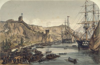 Port w Bałakławie, patrząc w kierunku Morza Czarnego, 1859 autorstwa English School