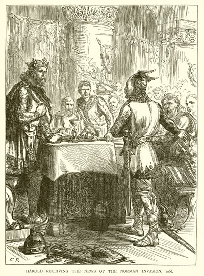 Harold odbiera wieści o inwazji normańskiej, 1066 autorstwa English School