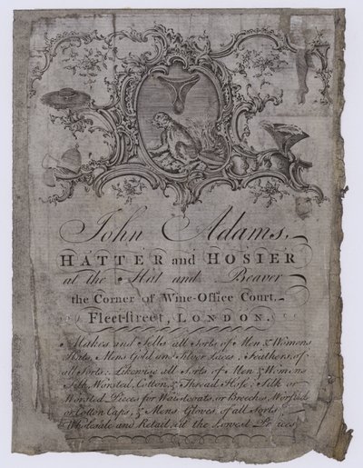 Kapelusznicy, John Adams, karta handlowa autorstwa English School