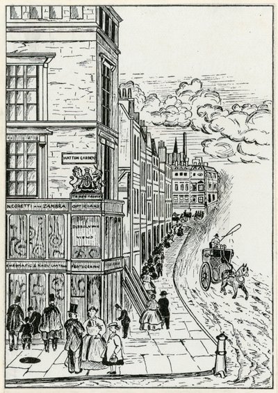 Hatton Garden i Holborn, 1866 autorstwa English School