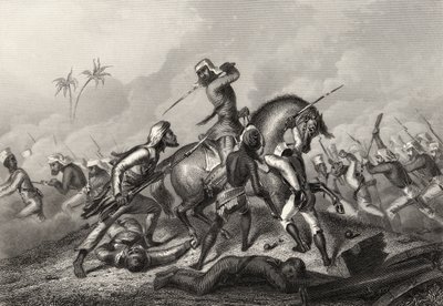 Kolumna Hawelczyków atakująca buntowników przed Cawnpore, z "Historii buntu indyjskiego" opublikowanej w 1858 r. autorstwa English School