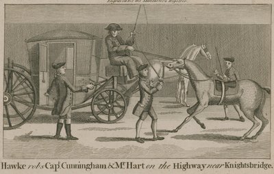 Hawke okrada kapitana Cunninghama i pana Harta na autostradzie w pobliżu Knightsbridge autorstwa English School
