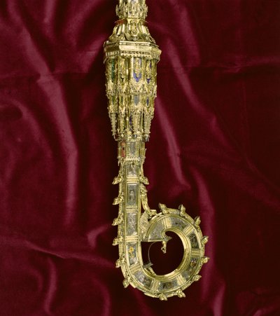 Głowa i zgięcie pastorału Wilhelma z Wykeham (ok.1320-1404): strona Pawła (srebro pozłacane) (detal) (zob. 205100-32) autorstwa English School